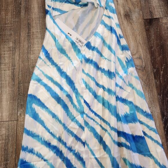 Retrofete Amika Dress in Blue Zebra Size Medium NWT Maxi Silk Low Back - Picture 8 of 13